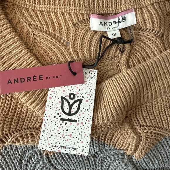 Andree By Unit NWT Women’s 1X Boho Scallop Knit Stripe Dolman Oversized Sweater - Picture 3 of 8
